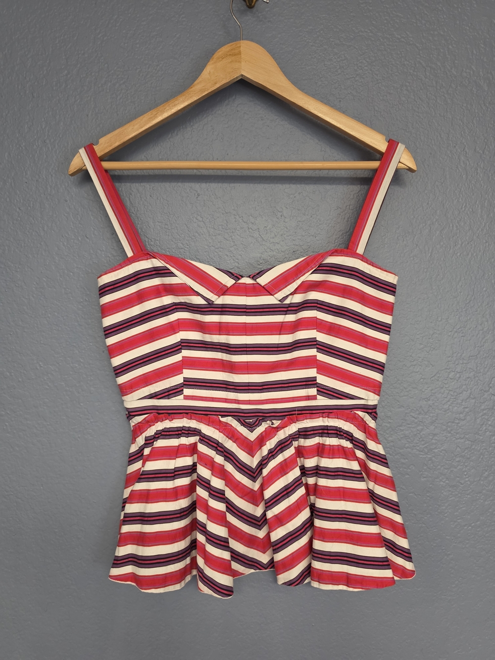 Striped Red/Pink/Blue Peplum Top